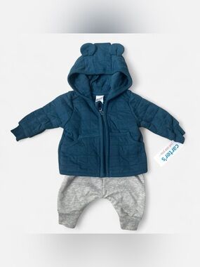Carter's Quilted Hooded Jacket & Pants Set - Blue and Gray